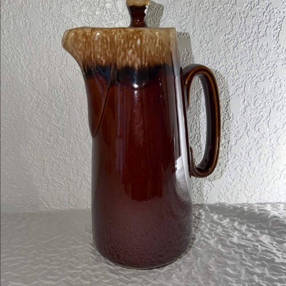 Vintage Hull Pottery Pitcher Coffee Pot Brown Drip Glaze With Lid